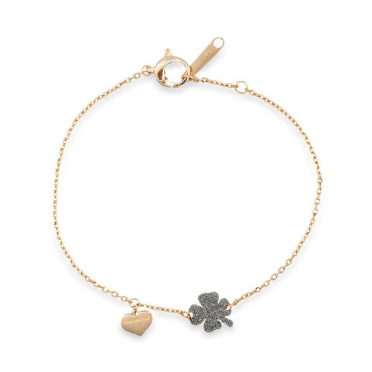 Rebecca Jolie Bracelet with Four-Leaf Clover in Rose Silver and Diamond Dust