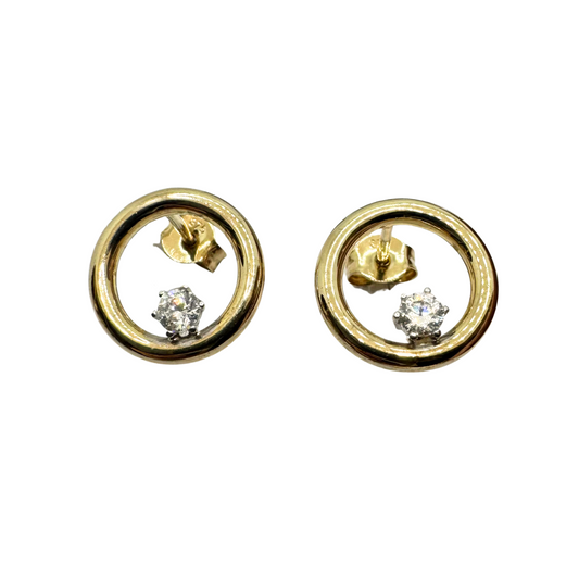 Pendientes de oro amarillo de 9 quilates con sección redonda y circonitas