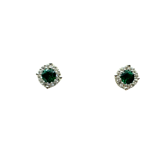 Pendientes de oro blanco de 18 kt con circonitas verdes y blancas