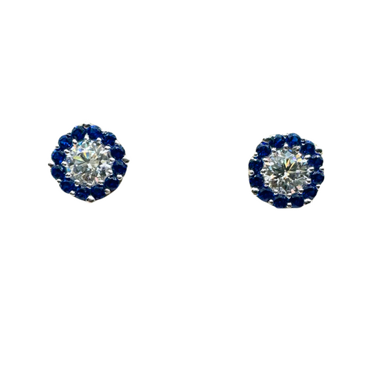 Pendientes de oro blanco de 18 kt con circonitas azules y blancas
