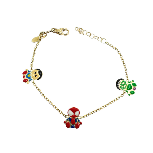 18KT Yellow Gold Baby Bracelet with Spider-Man, Hulk, and Superman