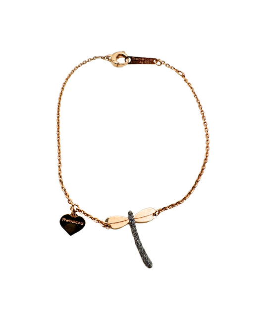 Rebecca Jolie Dragonfly Bracelet in Rose Silver and Diamond Dust
