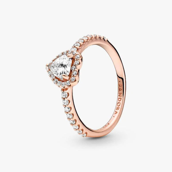 Anello Pandora Rosè Con Cuore in Rilievo Bianco 188421C02