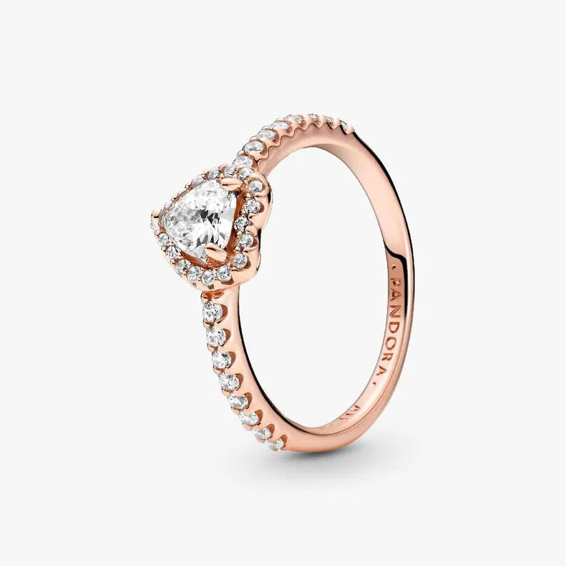 Anello Pandora Rosè Con Cuore in Rilievo Bianco 188421C02