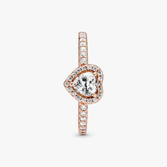 Anello Pandora Rosè Con Cuore in Rilievo Bianco 188421C02