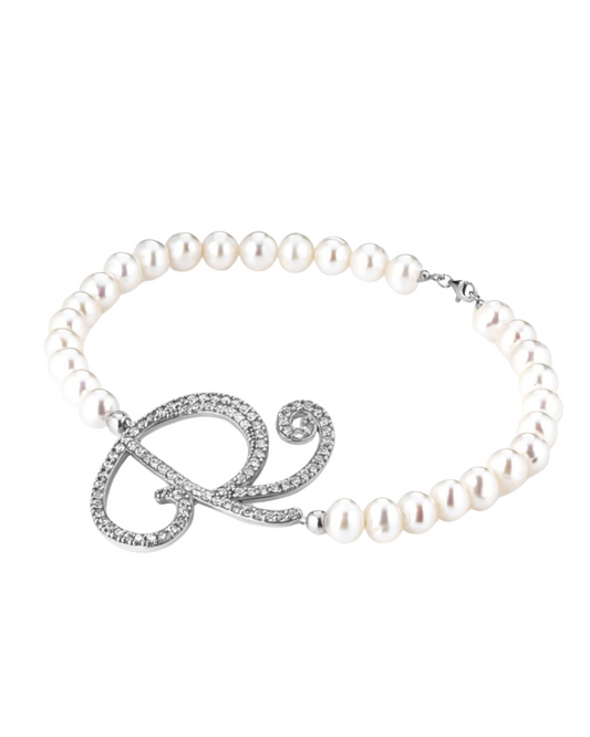 Bracciale Marcello Pane Elastico con Perle e Lettera R