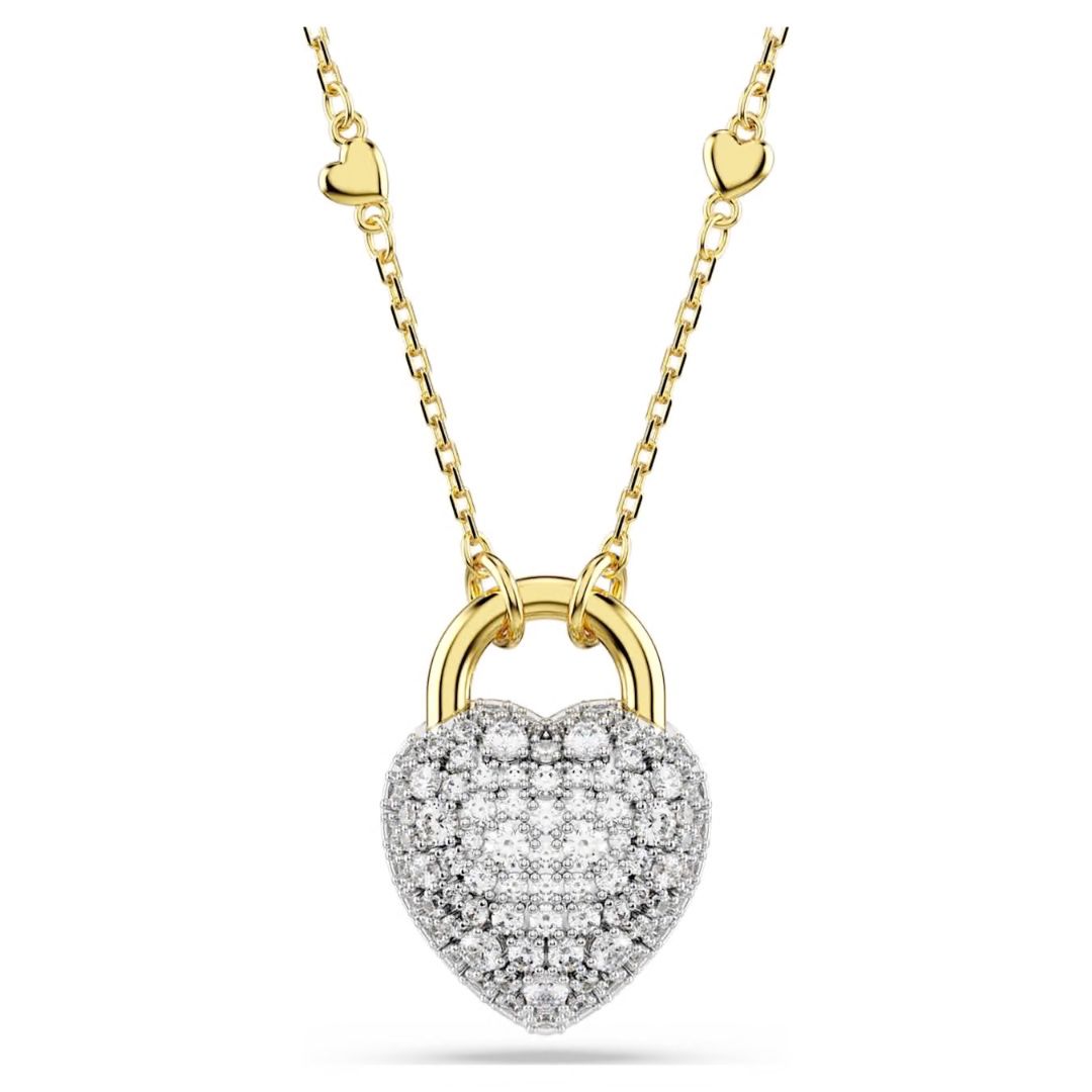 Collar con colgante Swarovski Idyllia con forma de corazón pavé y perla color oro amarillo