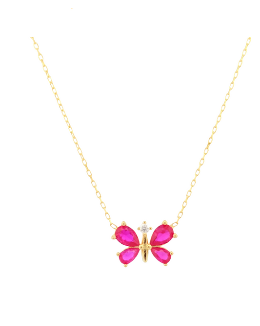 Marcello Pane Gold Pink Butterfly Necklace