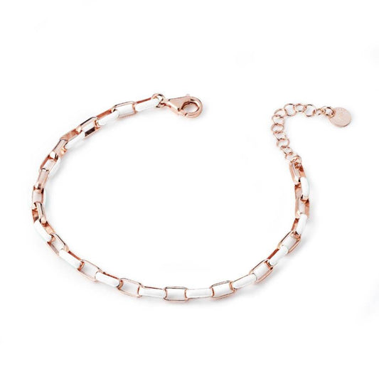 Pulsera Marcello Pane de eslabones ovalados en plata rosa y esmalte