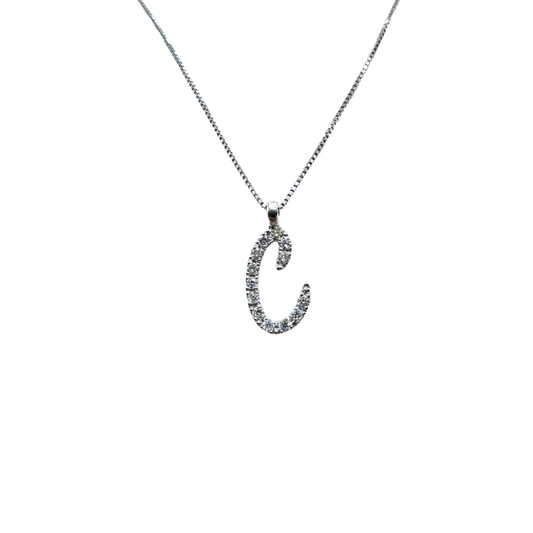 Collana in Oro Bianco con lettera C con Diamanti