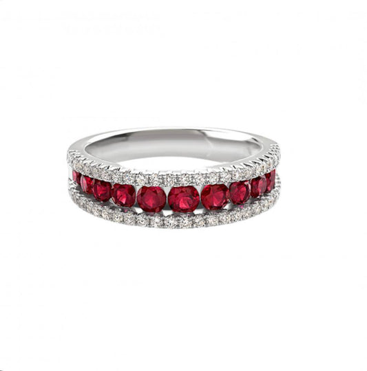 Anello Giorgio Visconti in Oro Bianco con Rubini e Diamanti