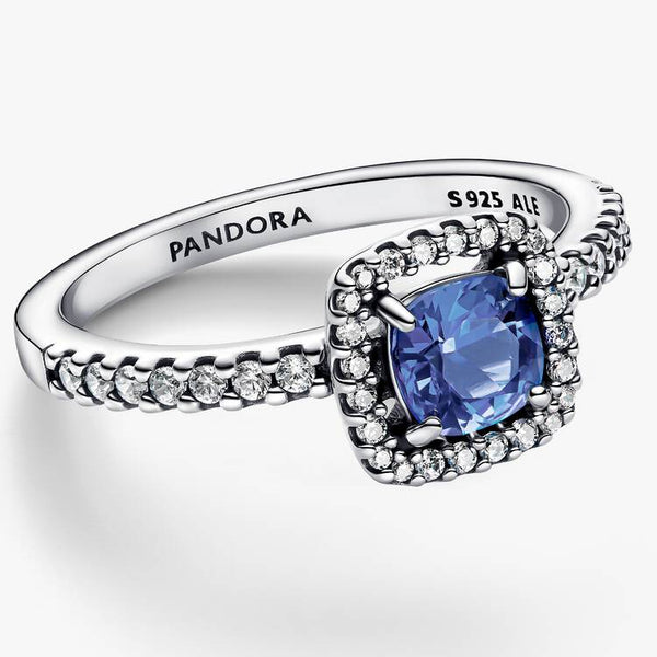 Anello Pandora Punto Luce Quadrato Blu Piccolo Con Zirconi Bianchi Laterali 193555C01