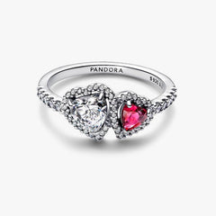 Pandora Double Hearts Ring White and Red