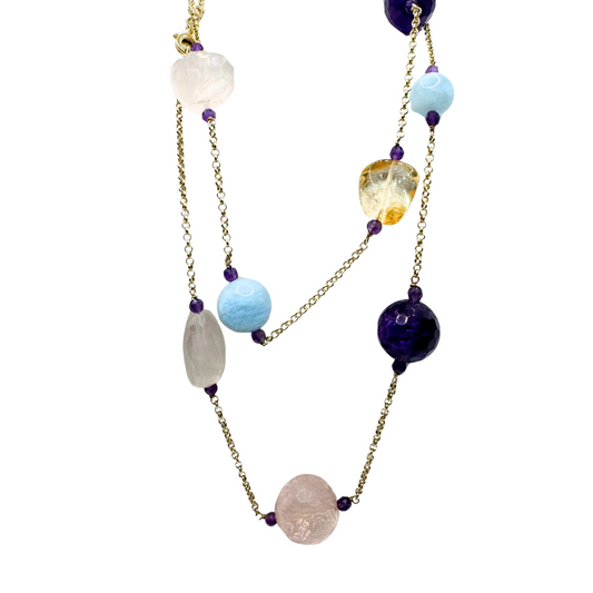 Collana Rajola Amalfi con Quarzo, Ametista e Acquamarina