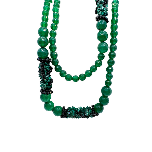 Collana Rajola Hula con Agata, Malachite e Spinello