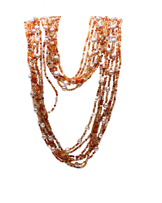 Collana Rajola Valzer con Corniola, Perle e Madreperla