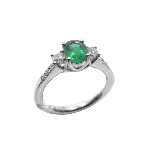 Anello Iannelli Hand Made in Oro Bianco con Smeraldo e Diamanti