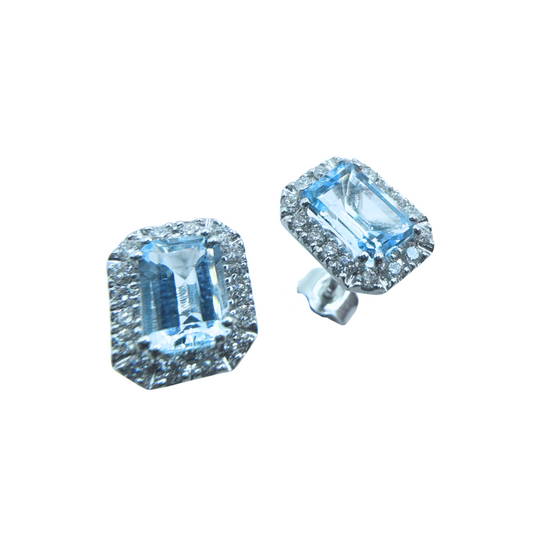 Pendientes Iannelli de oro blanco hechos a mano con aguamarina y diamantes