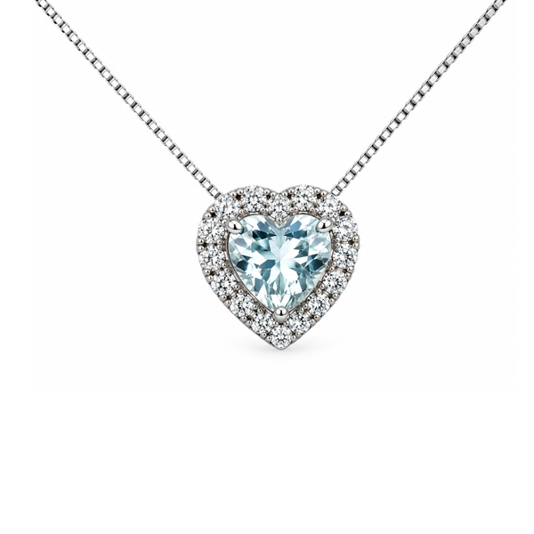 Collana Bibigi In Oro Bianco Con Smeraldo-Zaffiro-Rubino-Acquamarina Taglio Cuore -