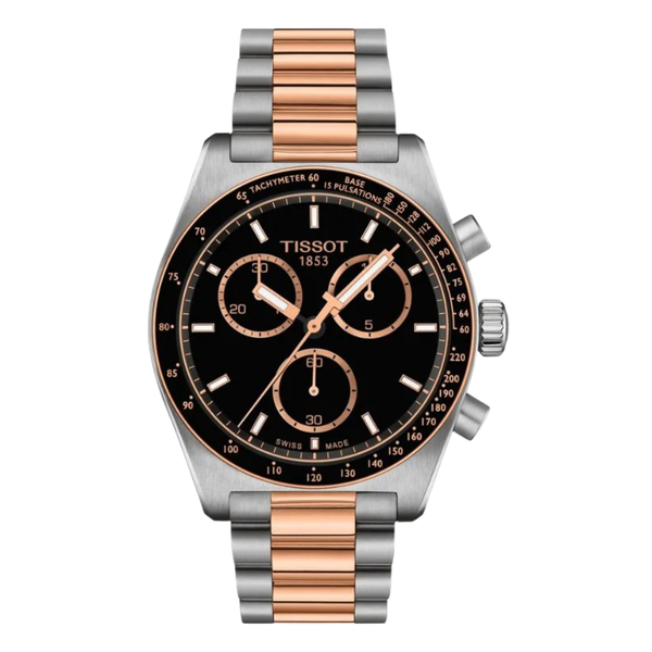 Tissot PR516 40mm Rose Gold Plated Watch with Black Dial