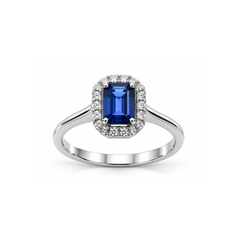 Bibigì Ring in White Gold with Octagonal-Cut Ruby or Sapphire and Diamonds