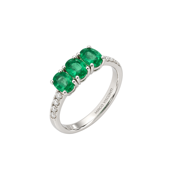 Mirco Visconti Trilogy Ring with Emeralds, Sapphires, and Diamonds