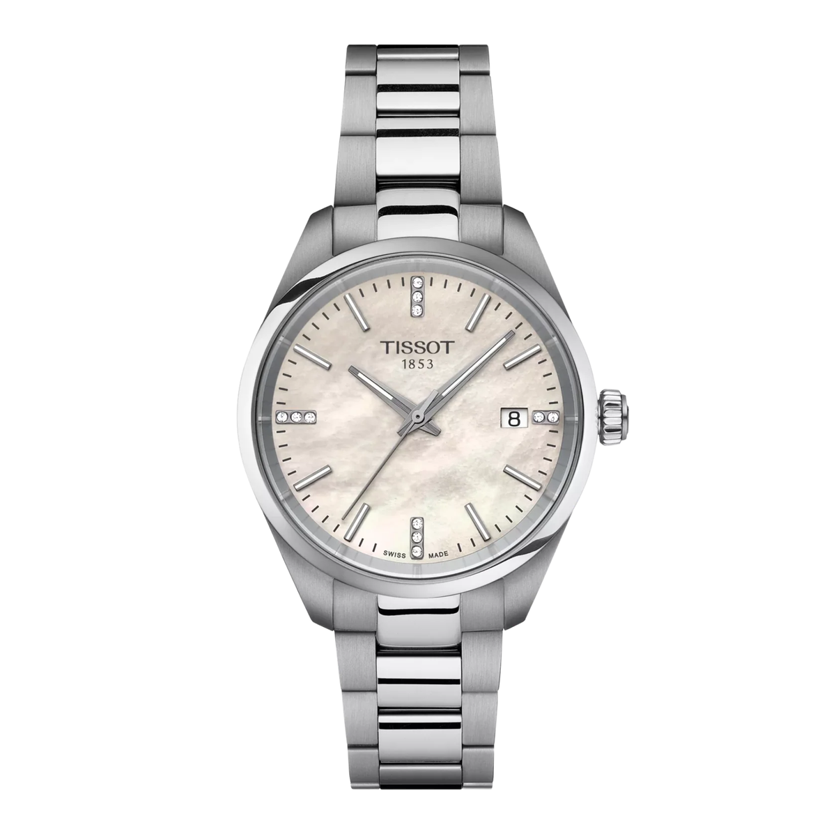 Tissot PR100 Watch with Mother-of-Pearl Dial and Diamonds 34 mm