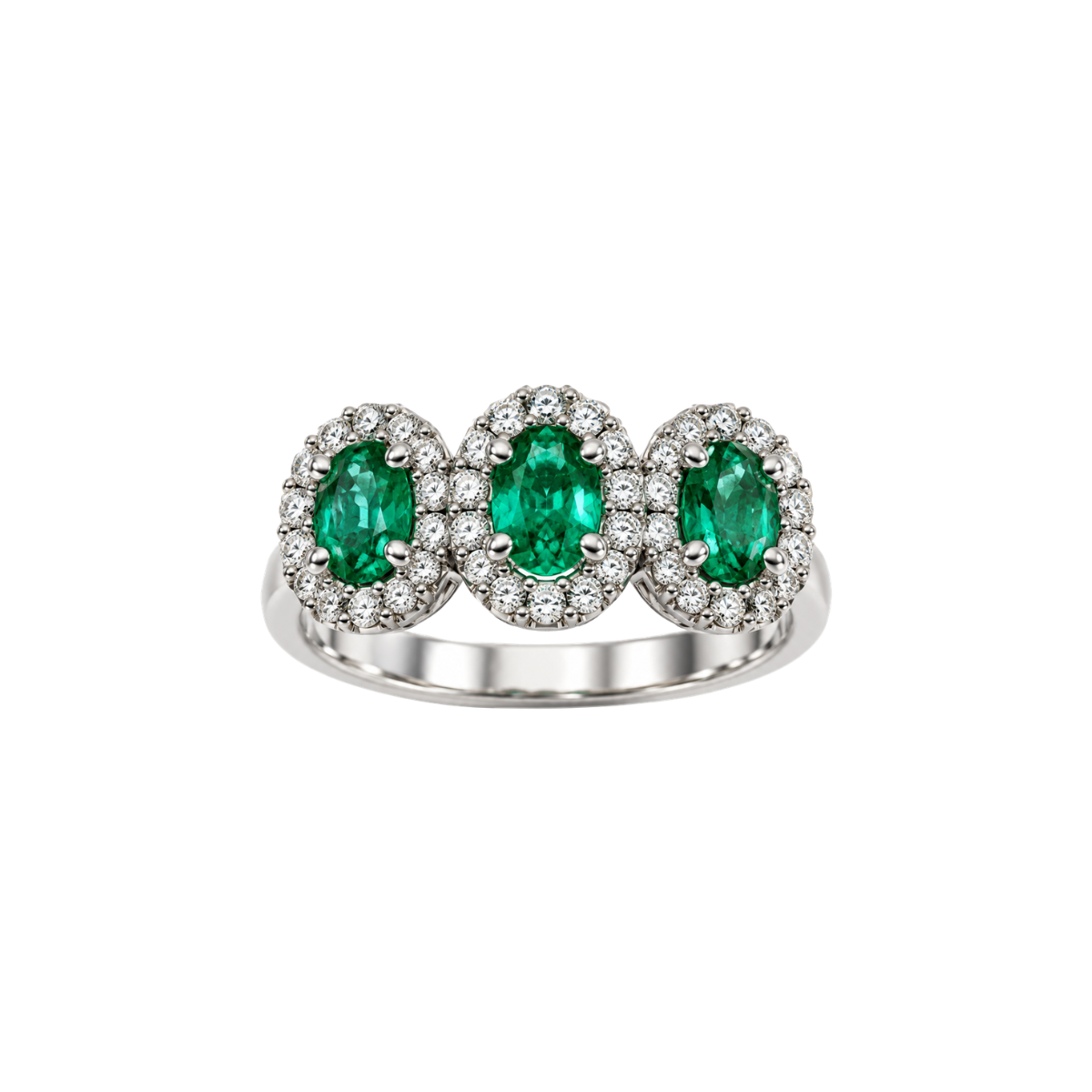 Anello Trilogy Golay in Oro Bianco con Diamanti e Smeraldi Naturali ACL3122DISM34