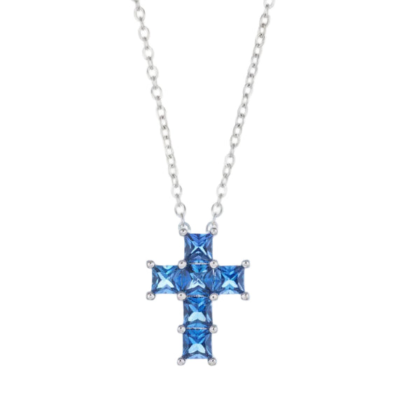 Collar Amén con Cruz de Circonita Azul
