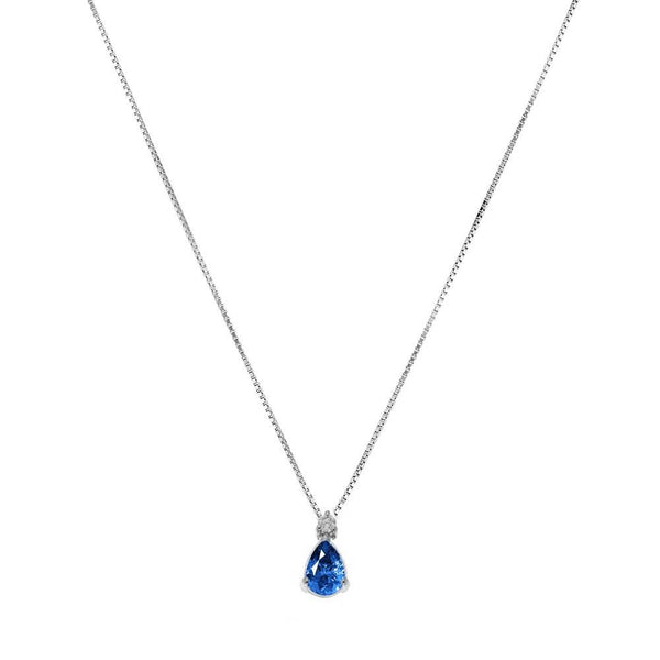 Collana in Oro Bianco con Zaffiro Naturale Taglio Goccia e Diamante GI-1684-16