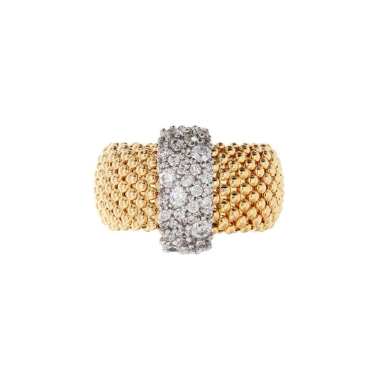 Anello Bronzallure A Fascia Golden Maglia Popcorn Con Pavé Di Cubic Zirconia