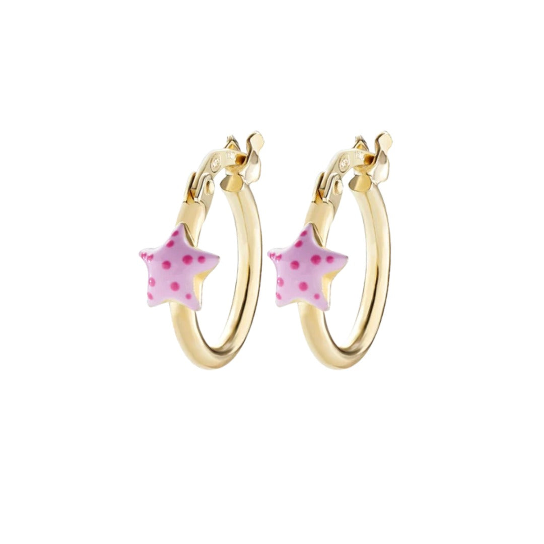 Orecchini Amen a Cerchio Dorato Bambina Stelle Colorate -