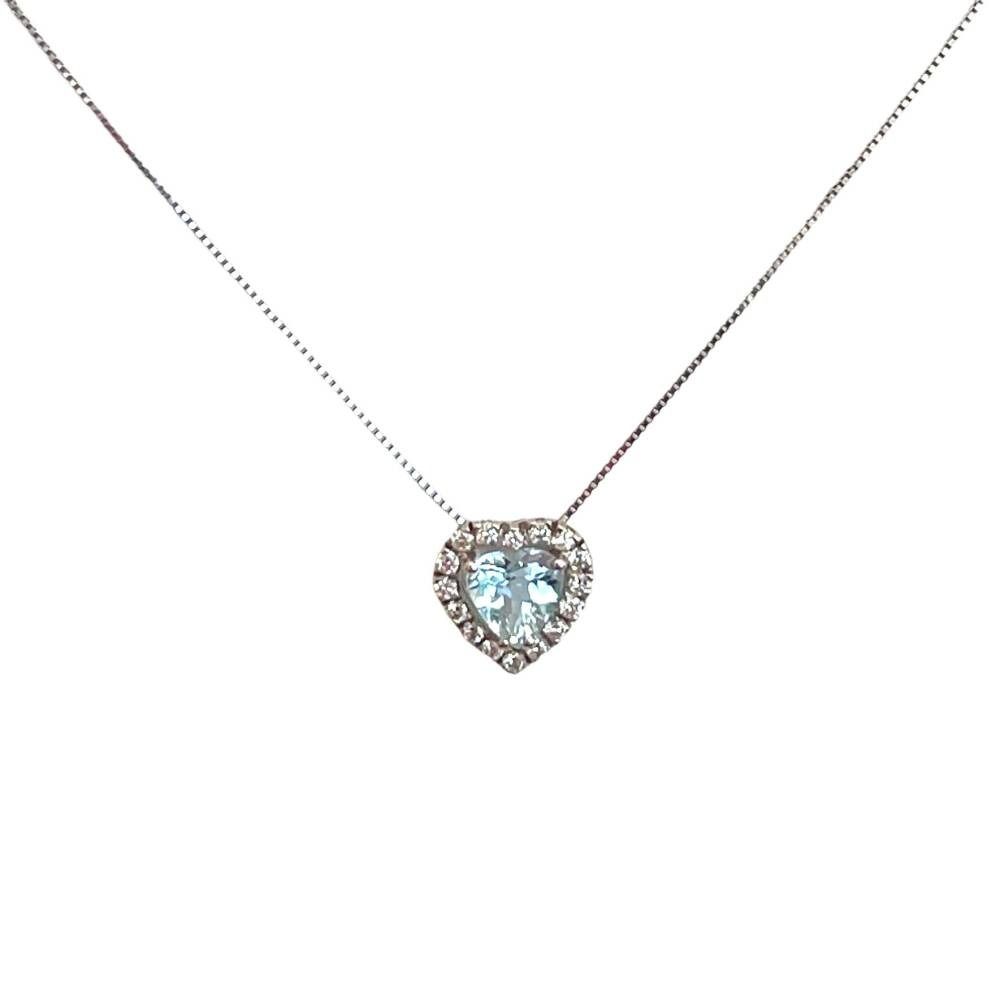 Collana Bibigi In Oro Bianco Con Smeraldo-Zaffiro-Rubino-Acquamarina Taglio Cuore -
