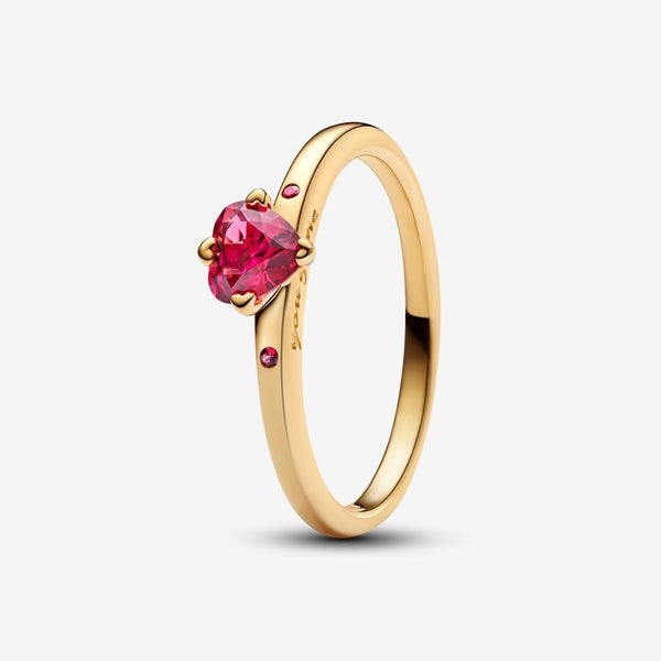 Anello Pandora Solitario Cuore Rosso Placcato Oro Giallo 166574C01