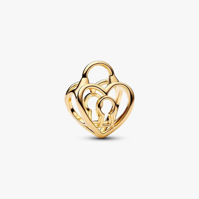 Charm Pandora Openwork Lucchetto Cuore Placcato Oro 14 KT 764358C00