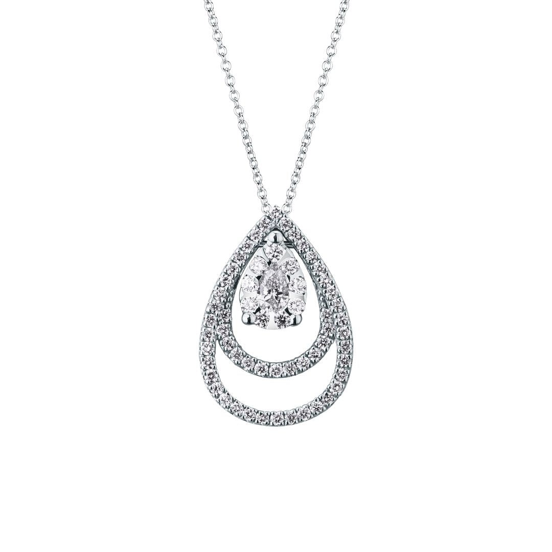 Collar Mirco Visconti en oro blanco de 18 kt con diamantes, gota central con contornos