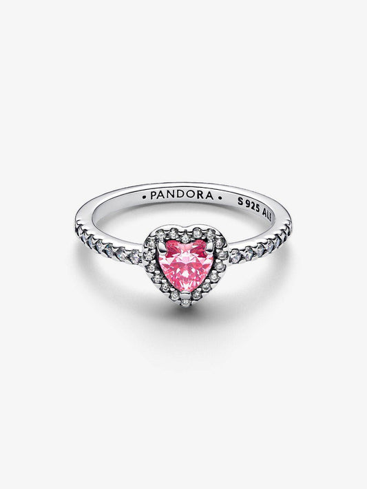 Anillo Pandora de corazón rosa en relieve
