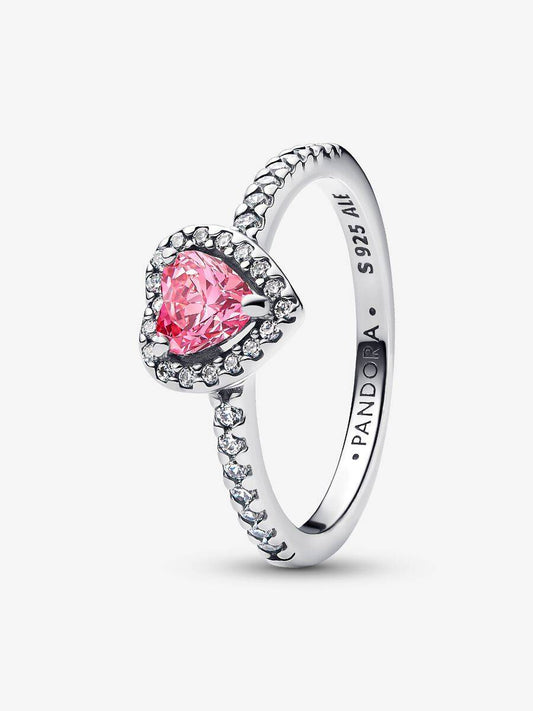 Anillo Pandora de corazón rosa en relieve