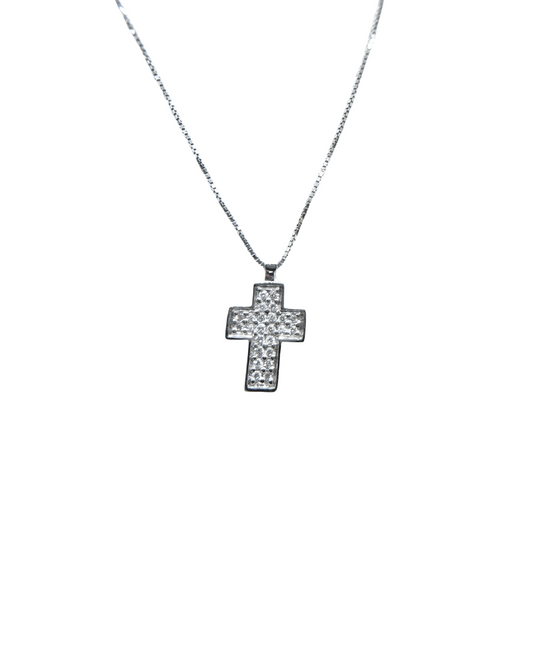 Collar con cruz Bibigì en oro blanco de 18 kt con pavé de diamantes