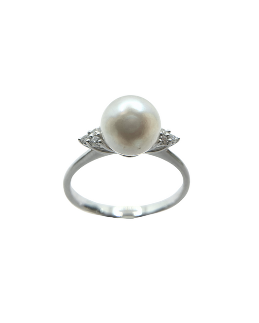 Anello Bibigì In Oro Bianco Con Perla Akoya 7mm E Diamanti