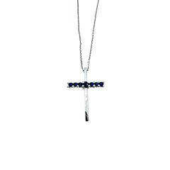 Collana Golay in Oro Bianco con Croce Pendente con Zaffiri Naturali PCR008DI2.