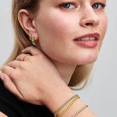 Pulsera Pandora de tenis con cristales verdes y baño de oro de 14 quilates