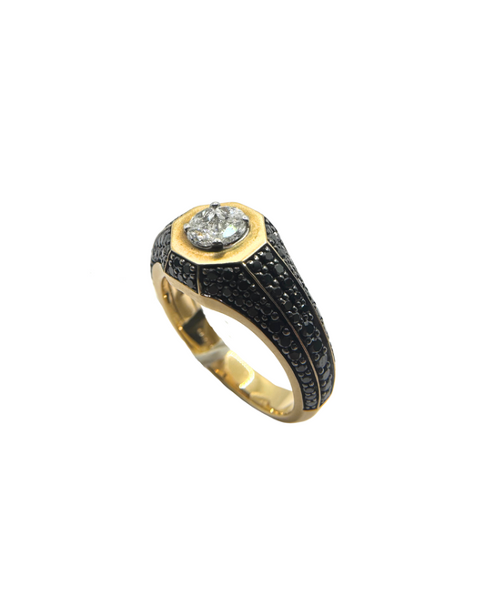 Anello Chevalier in Oro Ros con Diamanti Bianchi e Pavè di Diamanti Neri