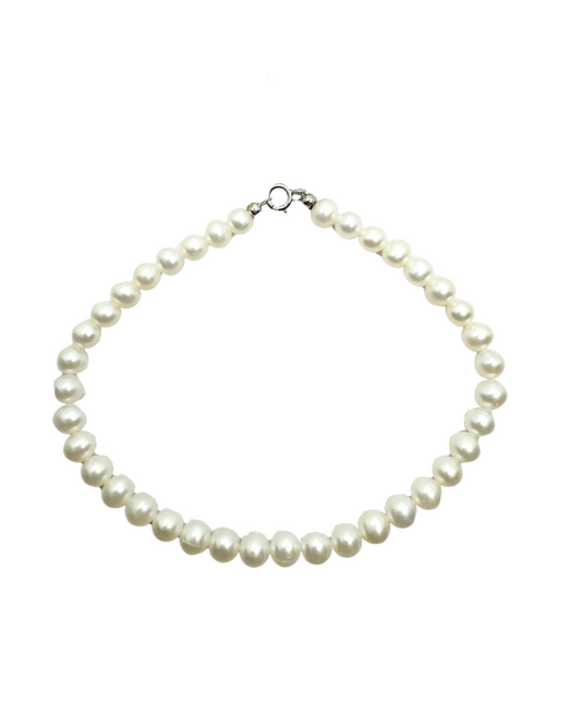 Bracciale con Perle d'Acqua Dolce con Moschettone in Oro Bianco