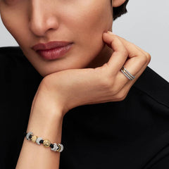 Bracciale Pandora In Corda Nera Con Chiusura a Barile Placcata Oro 14 KT