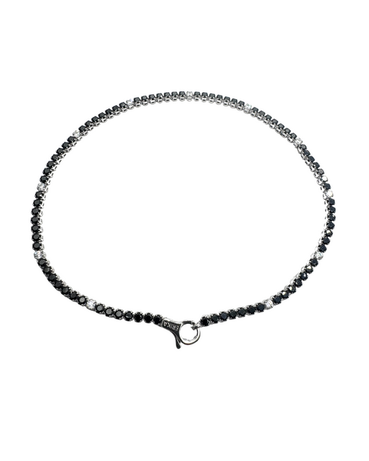 Pulsera de tenis para hombre de oro blanco con circonitas blancas y negras alternadas