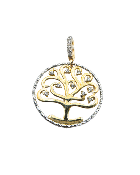 Ciondolo Albero della Vita in Oro Bianco e Giallo con Zirconi