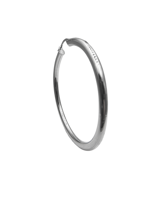 Large Round Section 18KT White Gold Hoop Earrings