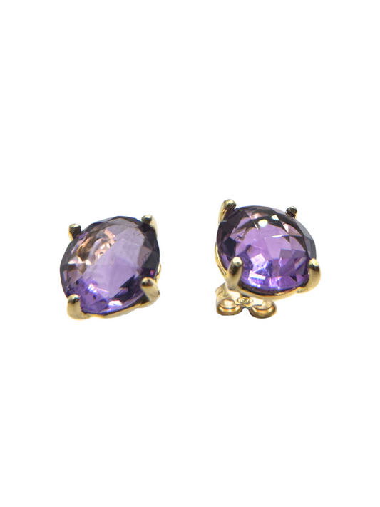 Yellow Gold Earrings with Briol-Cut Amethysts