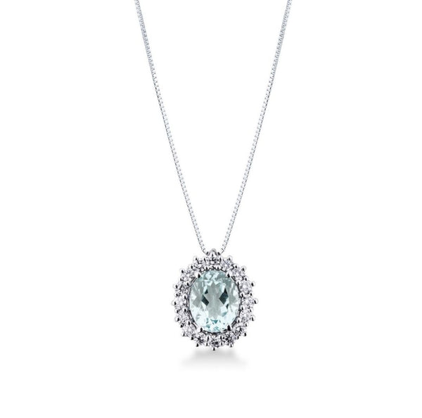 Bibigì Necklace in White Gold with a Central Aquamarine and a Diamond Surround